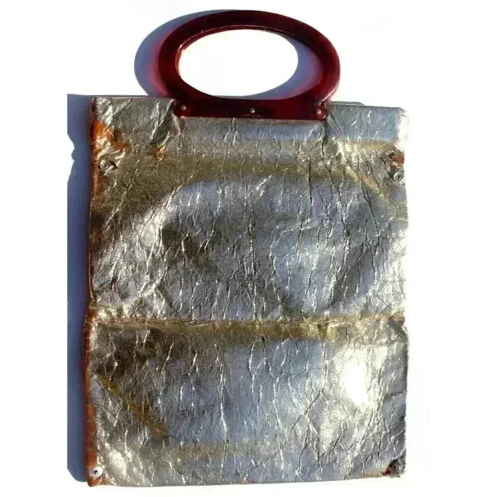 Vintage 1970s MCM Lady's Pride Lucite Handle Retro FOIL GOLD Bag Purse